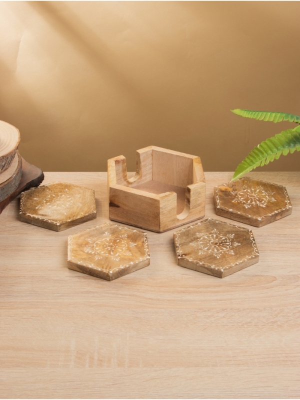 Подставка под горячее (набор 4 шт)  Подставка под горячее (набор 4 шт) "Пряник" дерево манго 15х13х5 см