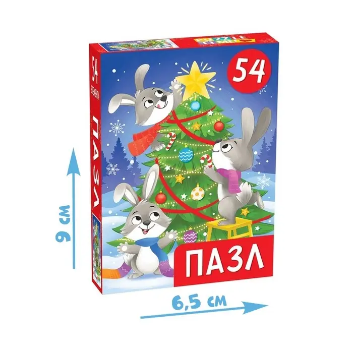 Пазл детский «Новый Год у зайчиков», 54 элемента