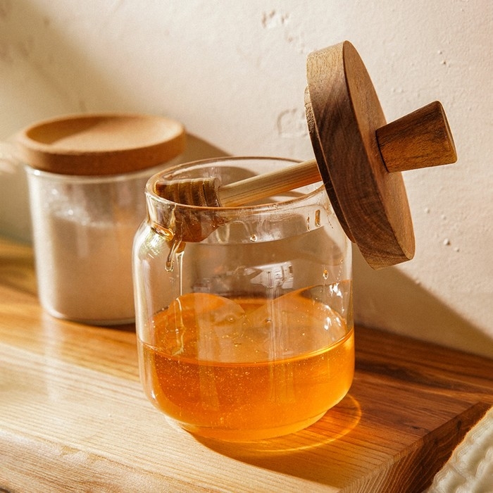 Баночка для меда с крышкой и ложкой из акации SL Home Баночка для меда с крышкой и ложкой из акации SL Home "Южная акация" 450 мл, 9х13,5 см