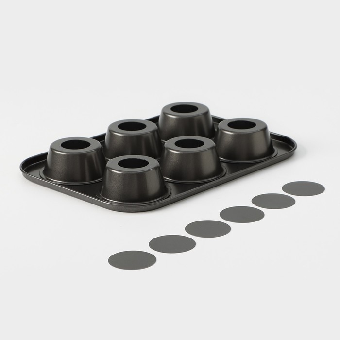 Форма для выпечки Доляна «Жаклин. Круг», 26×18×3 см, 6 ячеек, съёмное дно, антипригарное покрытие, цвет чёрный Форма для выпечки Доляна «Жаклин. Круг», 26×18×3 см, 6 ячеек, съёмное дно, антипригарное покрытие, цвет чёрный