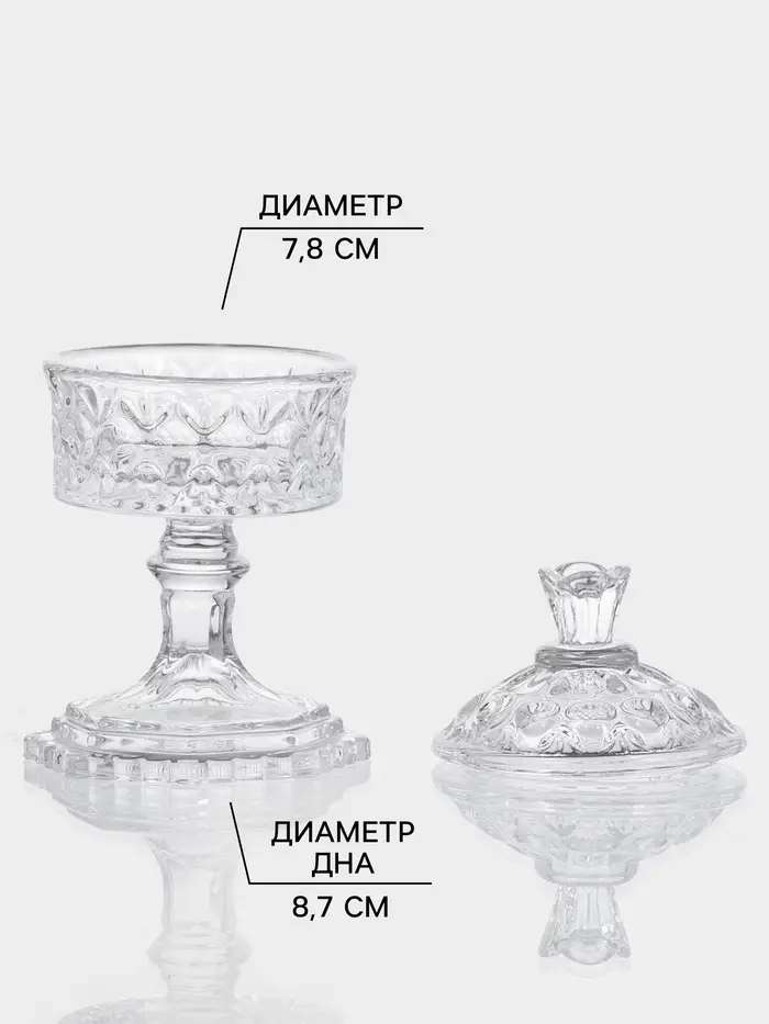 Икорница на ножке &laquo;Трофей&raquo;, 80 мл, 8&times;8&times;14.5 см, с крышкой, стекло, прозрачная