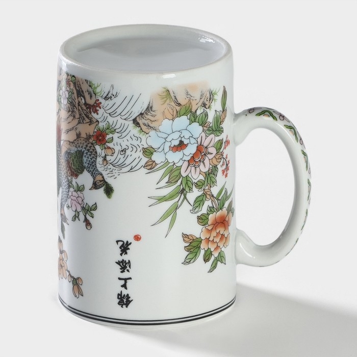 Кружка керамическая с крышкой и ситом «Цветы», 300 мл