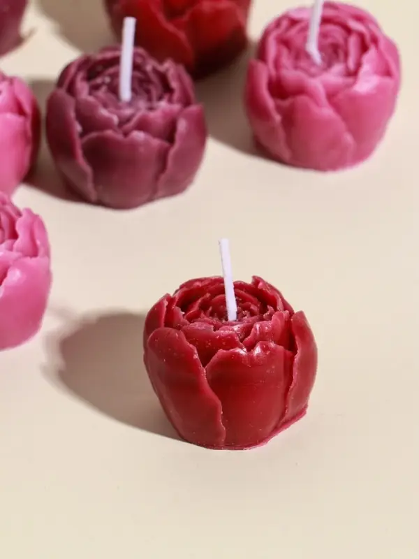 Набор свечей декоративных "Пионы" 9 шт 3,5х3,5х2,5 см розово-фиолетовые 14х14х4 см