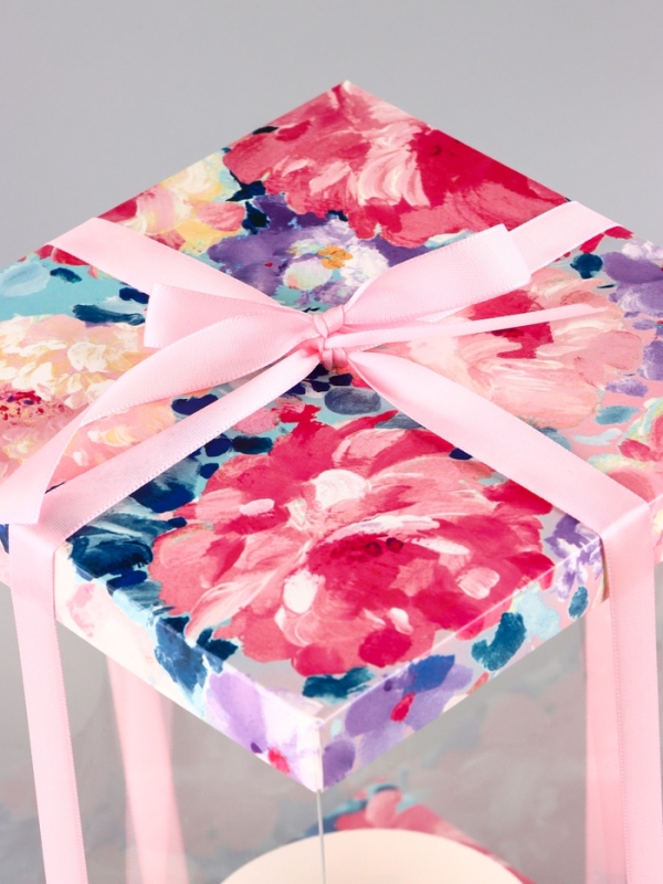 Коробка PVC, для цветов с лентой, 28 х 18 х 18 см, розовый Коробка PVC, для цветов с лентой, 28 х 18 х 18 см, розовый