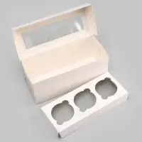 Коробка для 3 капкейка с окном, целлюлоза, белый, 25&times;10&times;10 см