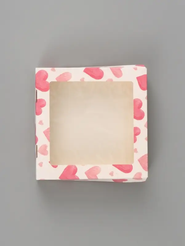 Коробка подарочная с окном &laquo;Воздушные сердца&raquo;, 20&times;20&times;4 см, самосборная