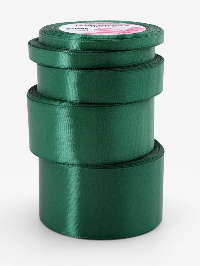 Атласная лента, набор 5 шт., 6/10/20/40/50 мм, 23&plusmn;1 м, изумрудная №128