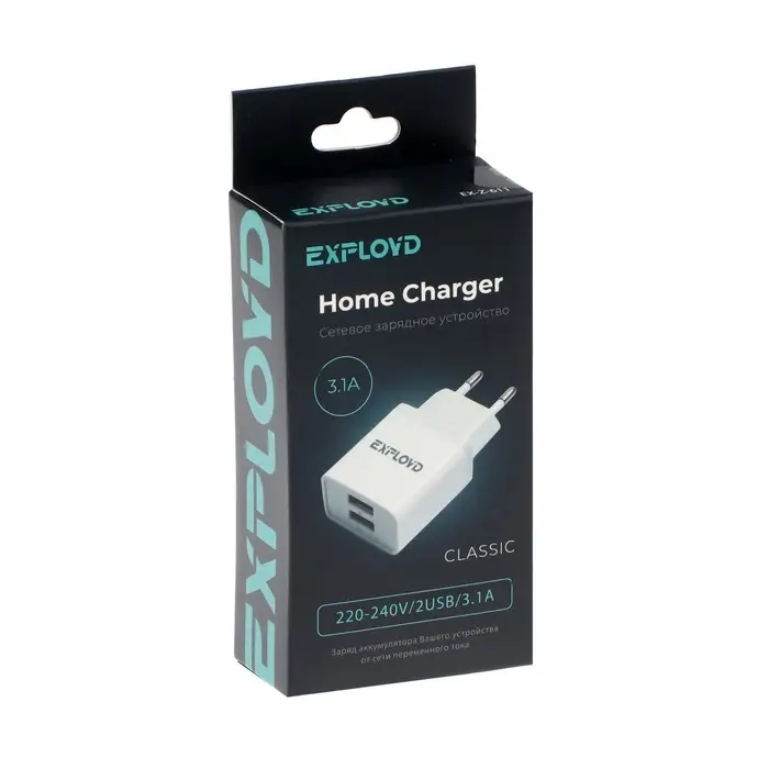 Сетевое зарядное устройство Exployd EX-Z-611, 2 USB, 3.1 А, белое