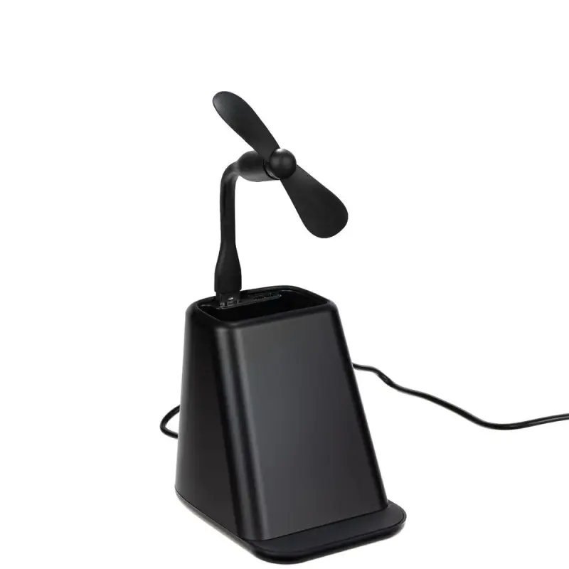 Настольный органайзер с зарядкой, лампой, вентилятором и подсветкой лого powerTower, черный