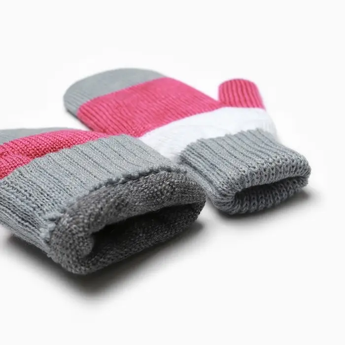 Варежки для девочки, серый/белый/малиновый, размер 12 Варежки для девочки, серый/белый/малиновый, размер 12