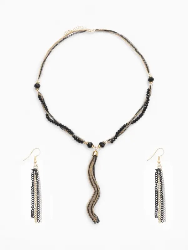 Набор 2 предмета: серьги, бусы &laquo;Унисон&raquo;, накрученность, цвет золото в чёрном, 60 см