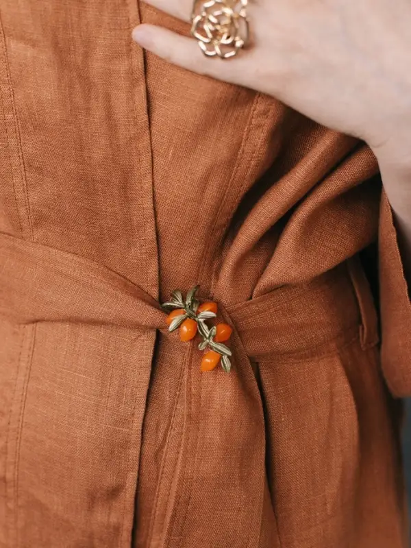 Брошь &laquo;Облепиха&raquo;, оранжево-зелёная в серебре