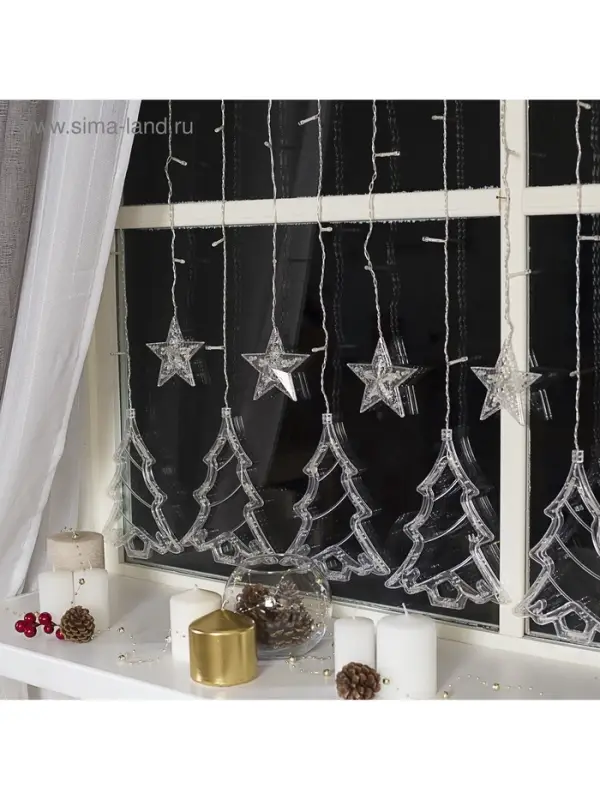 Гирлянда &laquo;Бахрома&raquo; 2.4&times;0.9 м с насадками &laquo;Ёлки&raquo;, IP20, прозрачная нить, 138 LED, свечение мульти, 8 режимов, 220 В