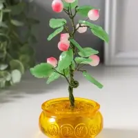 Сувенир бонсай "Дерево с персиками в чаше богатства" 9 персиков 14 листьев 7,5х9,5х16 см