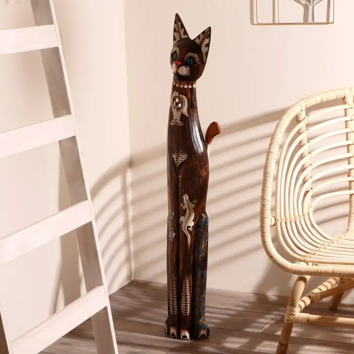 Сувенир дерево "Кошка морская с рыбкой и ящерками" 100х16х7 см