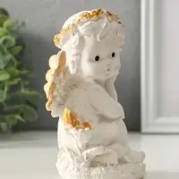 Фигурка гипс &laquo;Ангел в цветах&raquo;, 13&times;8 см, белая