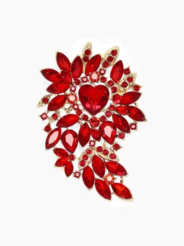 Брошь &laquo;Императрица&raquo;, сердце цветущее, красная в золоте