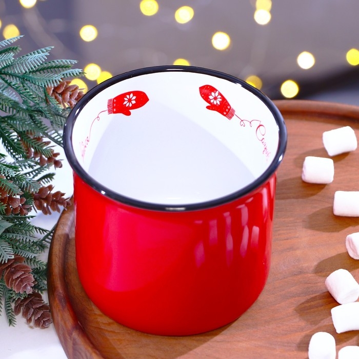Кружка новогодняя керамическая «Согревайся», 450 мл, цвет красный Кружка новогодняя керамическая «Согревайся», 450 мл, цвет красный
