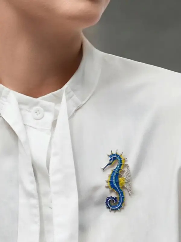 Брошь &laquo;Конёк&raquo;, морской, цветная в серебре