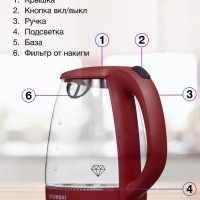Чайник HYK-G1002 1.7л. 2200Вт бордовый