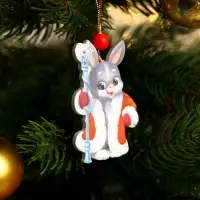 Елочная игрушка новогодняя деревянная «Зайчик с посохом»