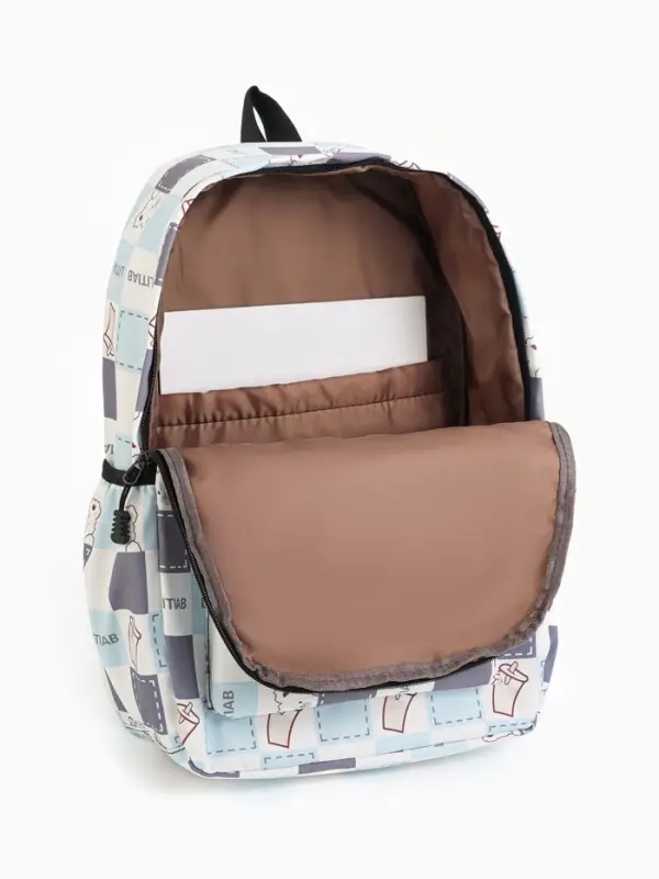 Рюкзак школьный на молнии, с карманами, с рисунком, размер 30&times;13&times;42 см, с принтом, молочный