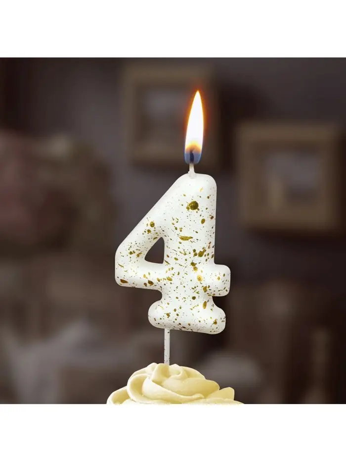 Свеча в торт "Белые брызги", цифра "4"