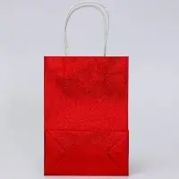 Пакет подарочный бумажный с глиттером красный, 15×8×21 см