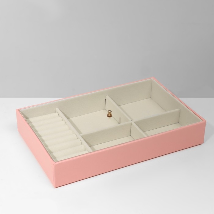 Подставка для украшений 4 ячеек, 9 полос, 24,5&times;15,5&times;4,5 см, цвет бежево-розовый