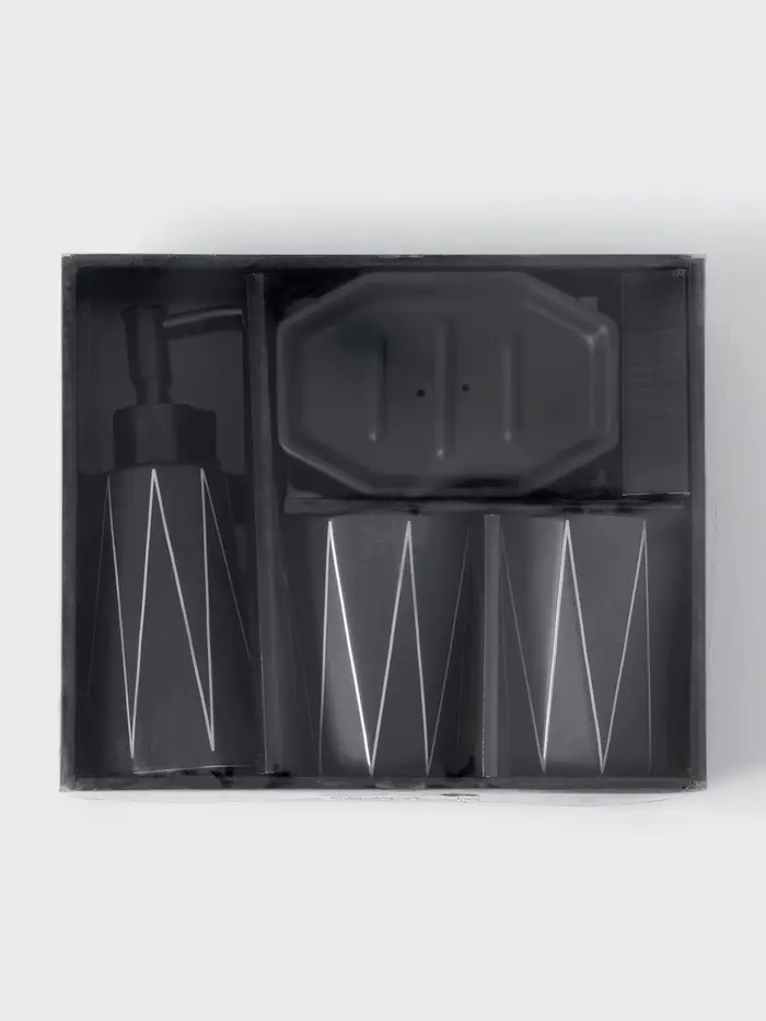 Аксессуары для ванной &laquo;Локо&raquo;, 4 предмета, дозатор для мыла 280 мл, мыльница, 2 стакана 250 мл, чёрные