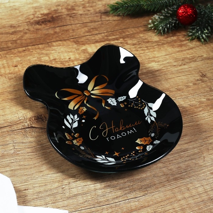 Тарелка в форме банта новогодняя Дорого внимание «С Новым годом», 13,5 х 18 см, стекло Тарелка в форме банта новогодняя Дорого внимание «С Новым годом», 13,5 х 18 см, стекло