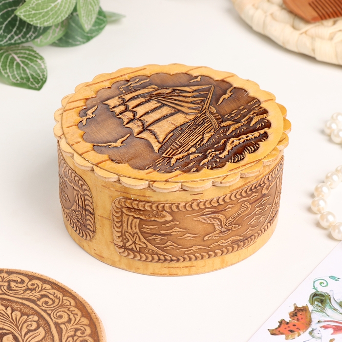 Шкатулка  Шкатулка "Парусник", большая, 100 х 40 мм, береста