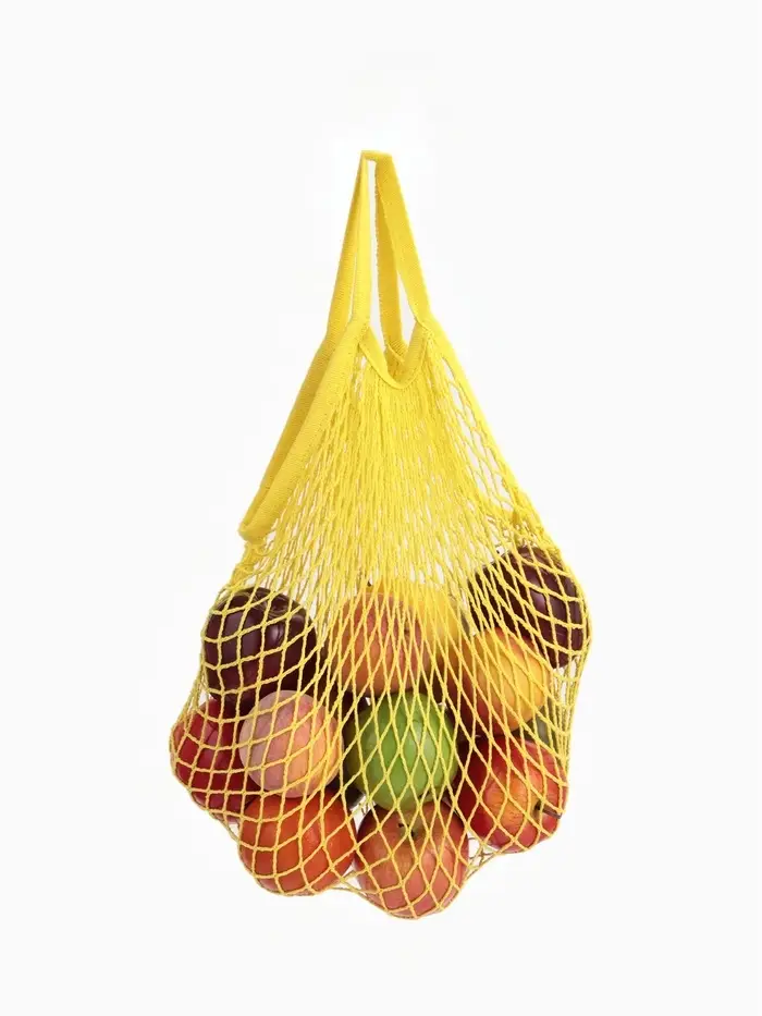 Сумка - авоська плетёная, ручка 12 см, клетка 1.5 см, жёлтая