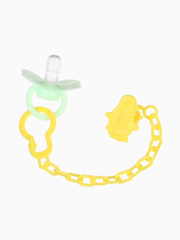 Пустышка классическая, с держателем, +0мес., цвет зеленый/желтый Пустышка классическая, с держателем, +0мес., цвет зеленый/желтый