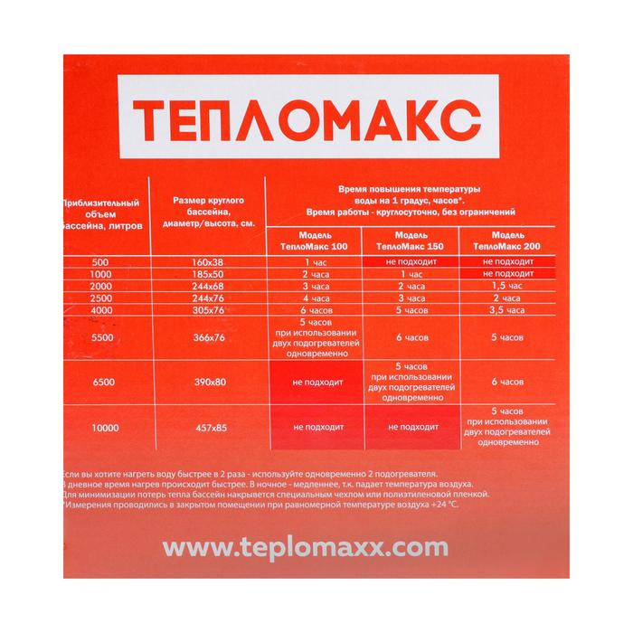 Электроподогреватель  Электроподогреватель "ТеплоМакс", для воды в бассейне, 150х53 см