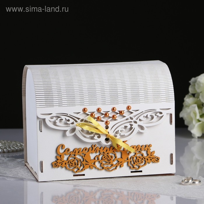 Свадебный банк 25,5х16х19 см, белый с золотым, не в сборе Свадебный банк 25,5х16х19 см, белый с золотым, не в сборе