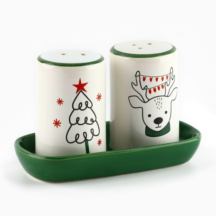 Новый год! Набор для специй керамический «Новогодний олень», 12х6.5х7 см, цвет белый Новый год! Набор для специй керамический «Новогодний олень», 12х6.5х7 см, цвет белый