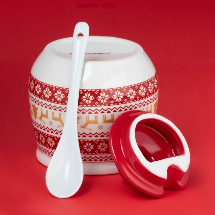 Сахарница новогодняя Доляна «Финский лес», 350 мл, керамика, цвет белый Сахарница новогодняя Доляна «Финский лес», 350 мл, керамика, цвет белый