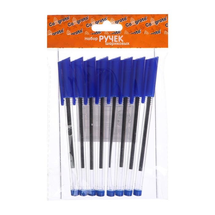 Набор ручек шариковых 8 штук, стержень 1,0 мм синий, корпус треугольный, прозрачный Набор ручек шариковых 8 штук, стержень 1,0 мм синий, корпус треугольный, прозрачный