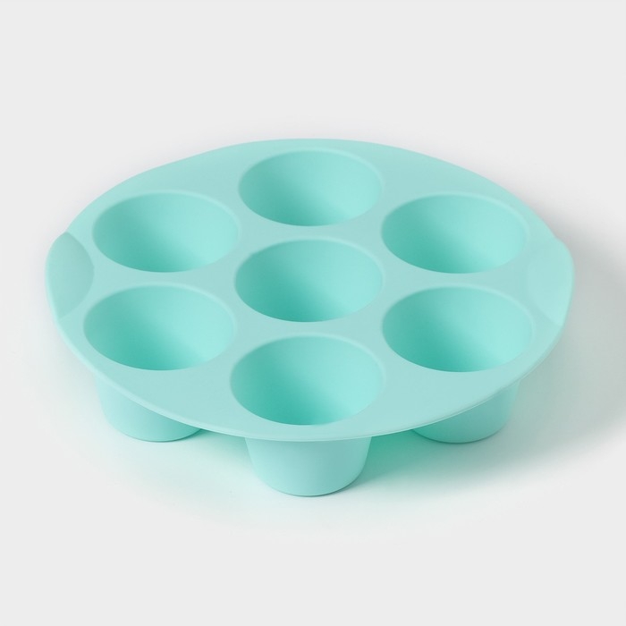 Форма для выпечки Доляна «Круг», силикон, d=25,5 см, 7 ячеек (6×4 см), бирюзовая