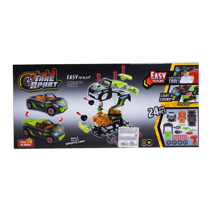Конструктор винтовой «Спорткар», с электрическим шуруповёртом, свет и звук, 24 детали Конструктор винтовой «Спорткар», с электрическим шуруповёртом, свет и звук, 24 детали