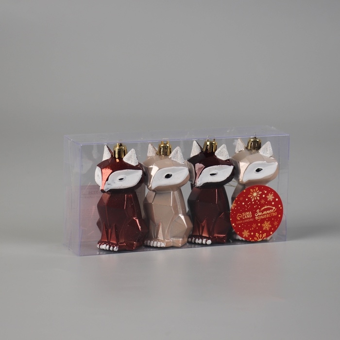 Украшение ёлочное Украшение ёлочное "Сказочный лис" (набор 4 шт) 8,5х3,5 см, бежевый коричневый