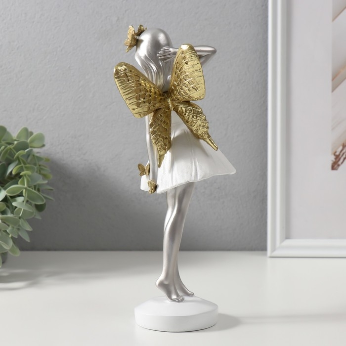 Сувенир полистоун Сувенир полистоун "Девушка-фея в белом платьице" золото 11,5х8,5х25 см
