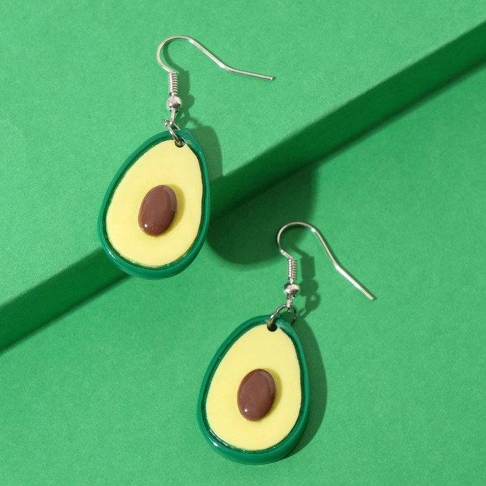 Серьги пластик «Авокадо» крупные, цвет зелёно-коричневый Серьги пластик «Авокадо» крупные, цвет зелёно-коричневый