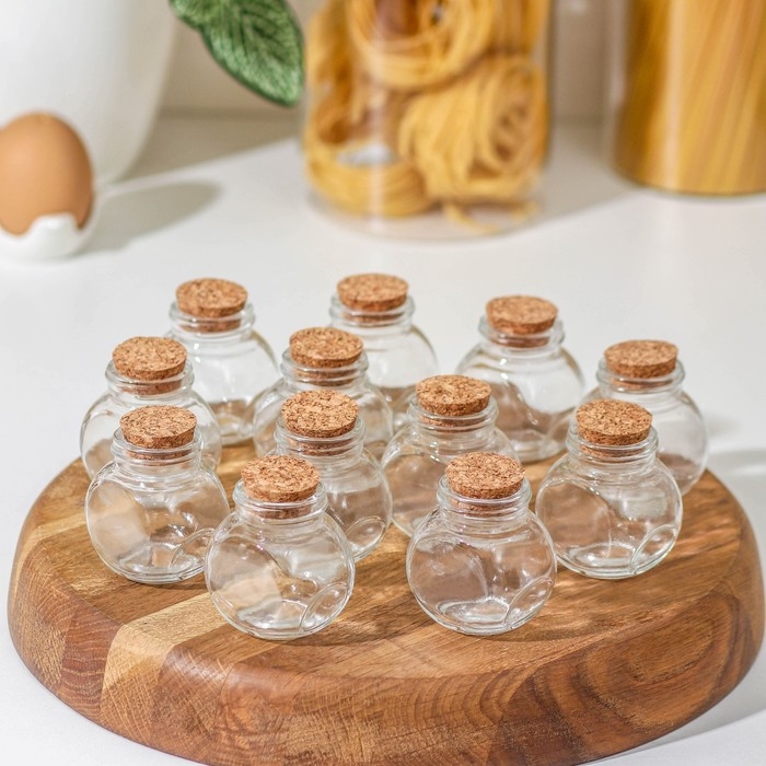 Набор баночек стеклянных для специй с пробковой крышкой Доляна «Парфе», 50 мл, 5,4×4×5,4 см, 12 шт Набор баночек стеклянных для специй с пробковой крышкой Доляна «Парфе», 50 мл, 5,4×4×5,4 см, 12 шт