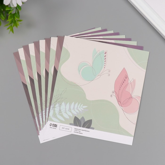 Бумага для скрапбукинга двусторонняя Бумага для скрапбукинга двусторонняя "Нежность весны" плотность 180 гр набор 10 шт 15,5х17 см 1071