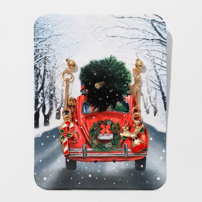 Новый год! Серьги «Олень и леденец» висячие, цвет красно-зелёный в золоте Новый год! Серьги «Олень и леденец» висячие, цвет красно-зелёный в золоте