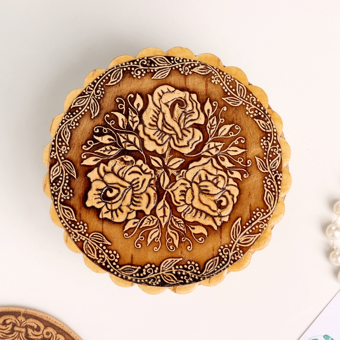 Шкатулка  Шкатулка "Розы", 100 х 40 мм, береста