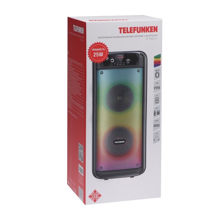 Портативная колонка Telefunken TF-PS2212, 25 Вт, 1800мАч, FM, BT, microSD, USB, подсветка Портативная колонка Telefunken TF-PS2212, 25 Вт, 1800мАч, FM, BT, microSD, USB, подсветка