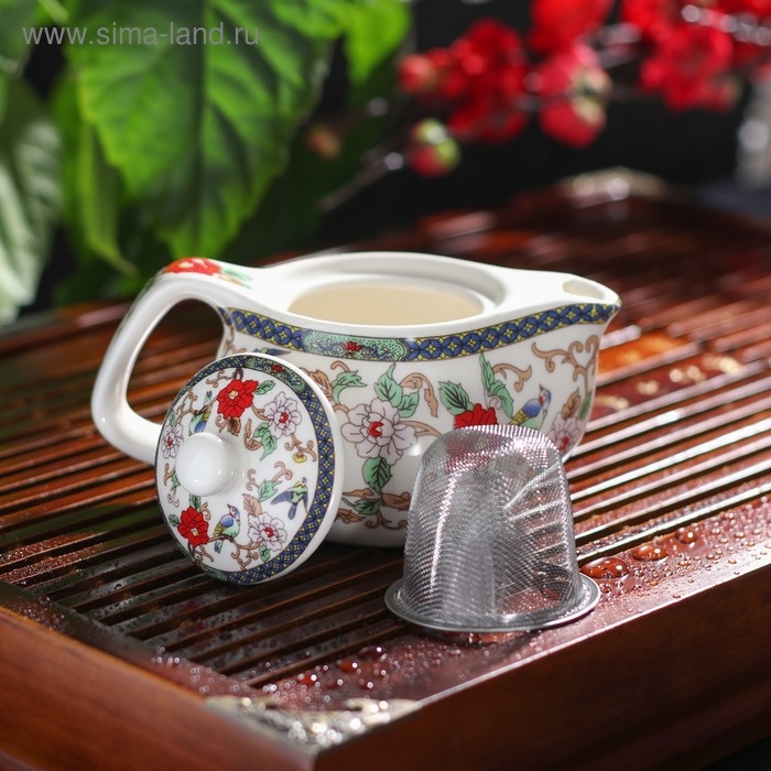 Чайник керамический заварочный с металлическим ситом «Цветы», 200 мл Чайник керамический заварочный с металлическим ситом «Цветы», 200 мл